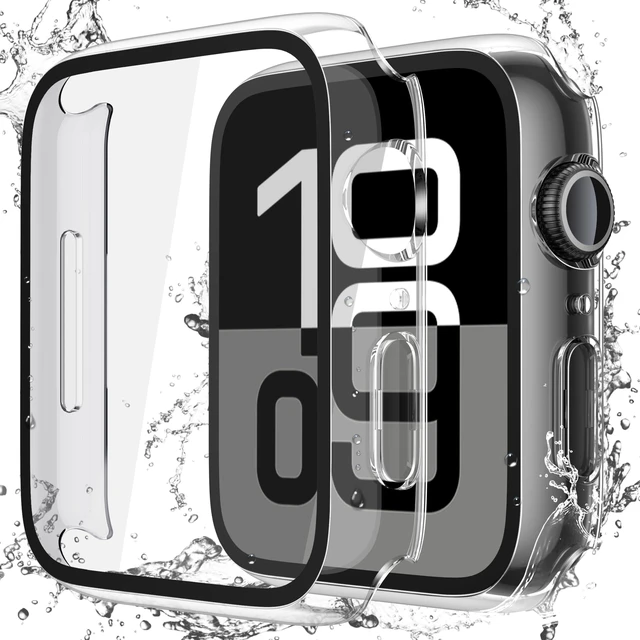 Main image of 2-Pack Waterproof Case for 42mm Apple Watch Series 11/10 | Cover with 9H Tempered Glass Screen Protector for 11/10, Anti-Scratch, Crystal Transparent