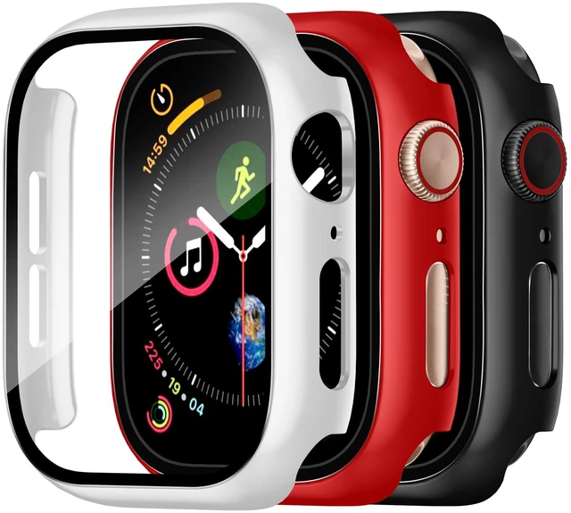 Main image of 3 Pack Tempered Glass Case for Apple Watch Series 11 10 Screen Protector 46mm, Hard PC Cover Overall Protection Scratch-Resistant Case for iWatch Series 11 10, Touch Sensitive,Red/White/Black