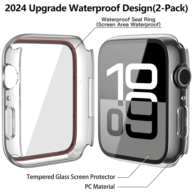 Alt view image 4 of 7 - 2-Pack Waterproof Case for 42mm Apple Watch Series 11/10 | Cover with 9H Tempered Glass Screen Protector for 11/10, Anti-Scratch, Crystal Transparent