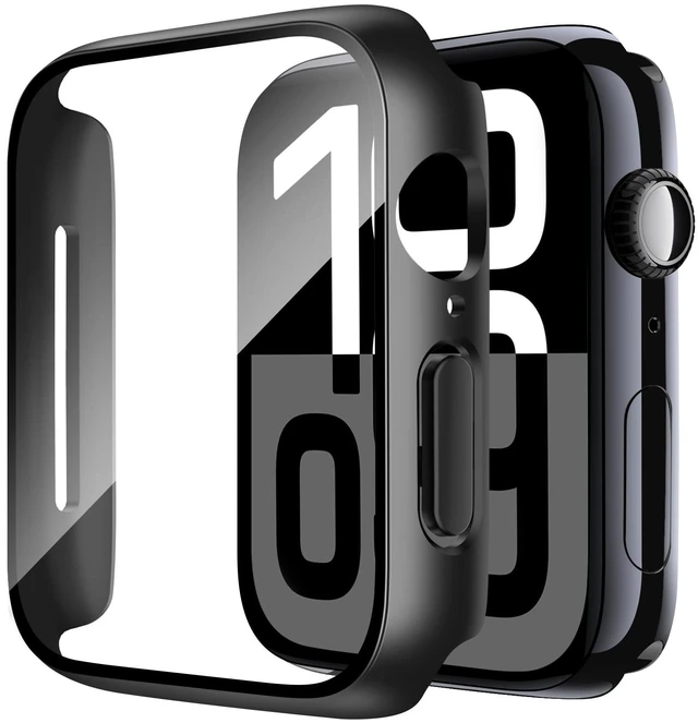 Main image of Case Compatible with Apple Watch Series 11/10 46mm with Built in Tempered Glass Screen Protector, Overall Protective Hard PC Case Ultra-Thin Cover- Black