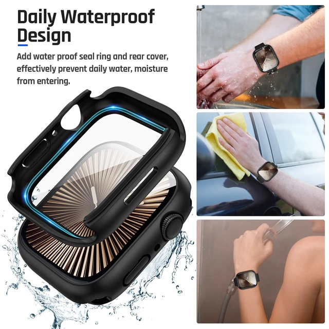 Alt view image 3 of 7 - Water-Resistant 46mm Case with Glass for Apple Watch Series 11/10 | PC Bumper Built-in Tempered Glass Screen Protector + PC Back Cover for iWatch, IP67 Waterproof & Anti-Fog, Sensitive Touch