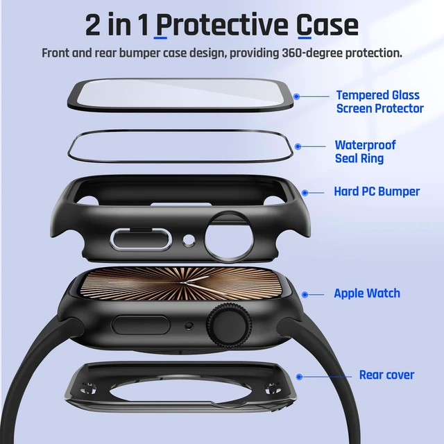 Alt view image 5 of 7 - Water-Resistant 46mm Case with Glass for Apple Watch Series 11/10 | PC Bumper Built-in Tempered Glass Screen Protector + PC Back Cover for iWatch, IP67 Waterproof & Anti-Fog, Sensitive Touch