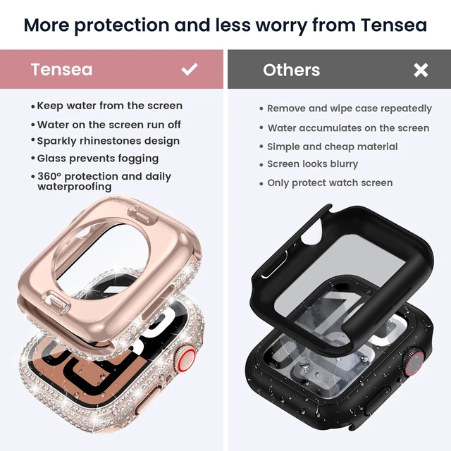 Alt view image 2 of 7 - 2in1 for Apple Watch Screen Protector Case Series 11/10 46mm | Waterproof 360 iWatch Diamond Front Bumper with Glass Film and Back Bumper, Bling Face Cover Women, 49 mm Accessories
