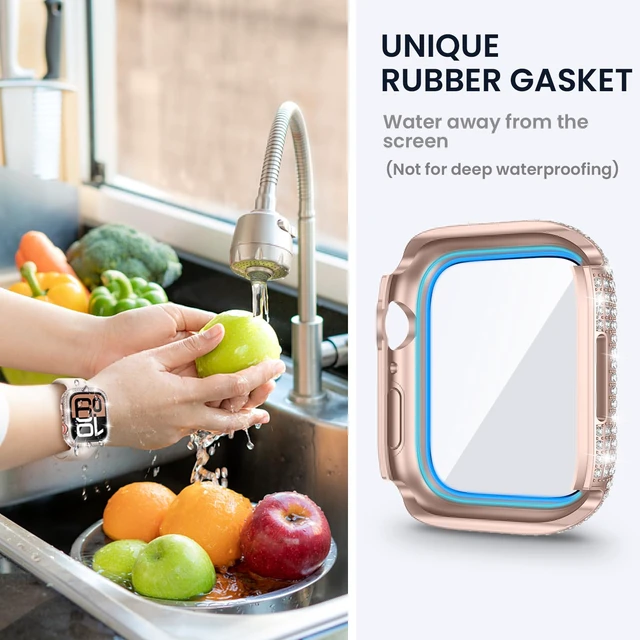 Alt view image 4 of 7 - 2in1 for Apple Watch Screen Protector Case Series 11/10 46mm | Waterproof 360 iWatch Diamond Front Bumper with Glass Film and Back Bumper, Bling Face Cover Women, 49 mm Accessories