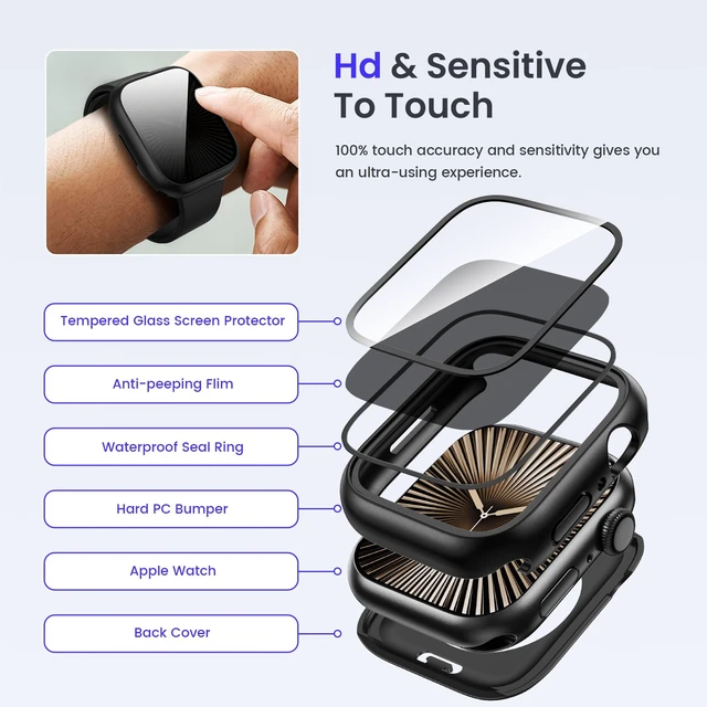 Alt view image 6 of 7 - Privacy Waterproof Case for Apple Watch Series 11/10 46mm | IP67 Water-Resistant & Anti-Fog, 9H Glass + PC Back Cover for iWatch Series 11 Screen Protector, Sensitive Touch
