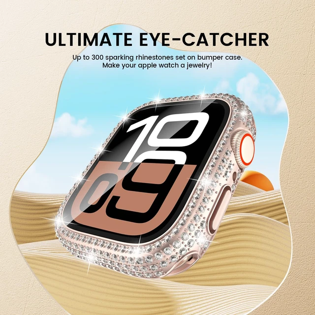 Alt view image 5 of 7 - 2in1 for Apple Watch Screen Protector Case Series 11/10 46mm | Waterproof 360 iWatch Diamond Front Bumper with Glass Film and Back Bumper, Bling Face Cover Women, 49 mm Accessories