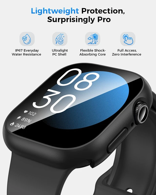 Alt view image 4 of 7 - IP67 Waterproof Case with Glass for Apple Watch Series 11/10 46mm | Water-Resistant & Anti-Fog, Tempered Glass Screen Protector Hard PC Cover for iWatch Series 11 46 mm, Sensitive Touch
