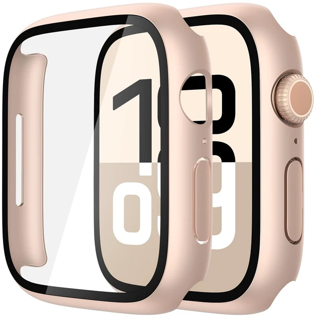 Main image of Case with Screen Protector for 46mm Apple Watch Series 11/10 | 2-Pack Cover with Tempered Glass for 11/10, Scratch Resistant Sensitive Touch Protection, 1 Rose Gold + 1 Transparent