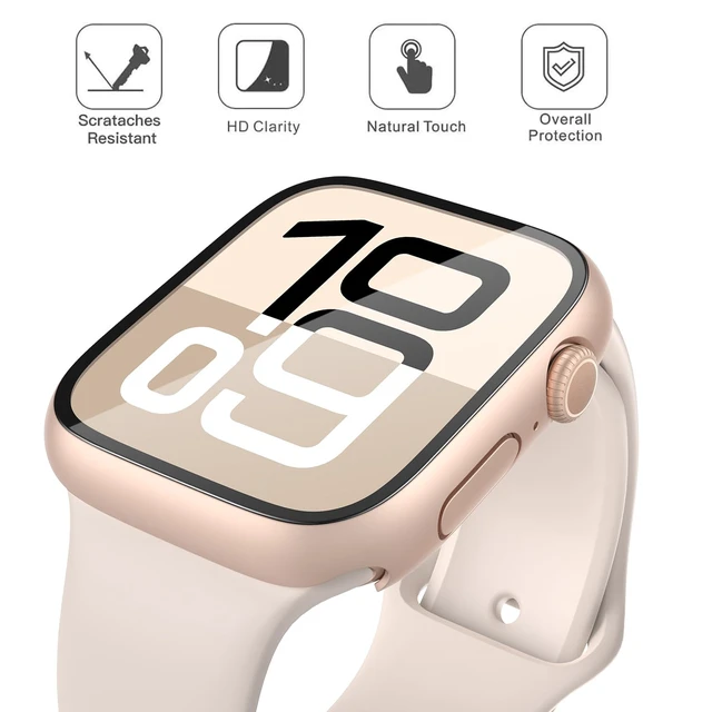 Alt view image 3 of 7 - Case with Screen Protector for 46mm Apple Watch Series 11/10 | 2-Pack Cover with Tempered Glass for 11/10, Scratch Resistant Sensitive Touch Protection, 1 Rose Gold + 1 Transparent