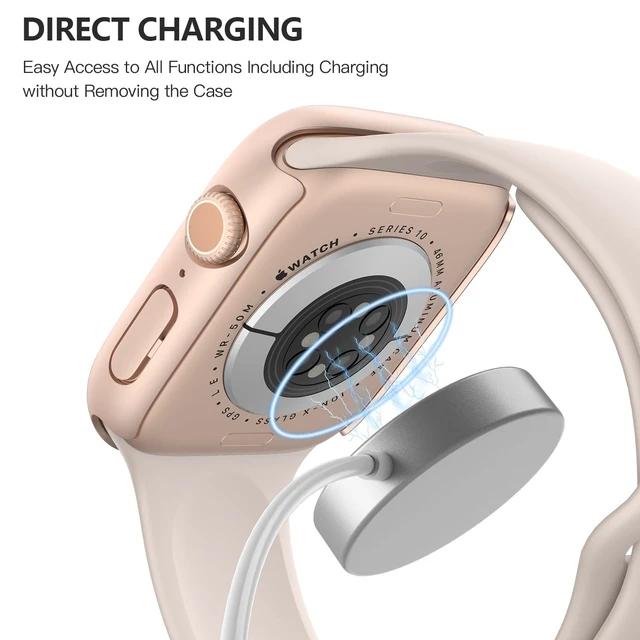 Alt view image 6 of 7 - Case with Screen Protector for 46mm Apple Watch Series 11/10 | 2-Pack Cover with Tempered Glass for 11/10, Scratch Resistant Sensitive Touch Protection, 1 Rose Gold + 1 Transparent