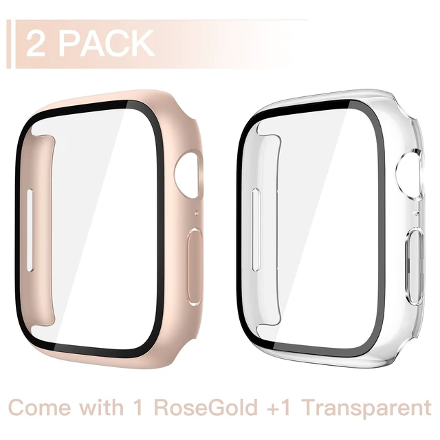 Alt view image 2 of 7 - 2-Pack Waterproof Case for 46mm Apple Watch Series 11/10 | Cover with 9H Tempered Glass Screen Protector for 11/10, Anti-Scratch, 1 Rose Gold + 1 Transparent