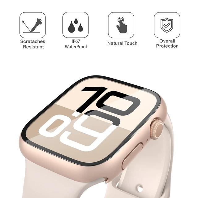 Alt view image 4 of 7 - 2-Pack Waterproof Case for 46mm Apple Watch Series 11/10 | Cover with 9H Tempered Glass Screen Protector for 11/10, Anti-Scratch, 1 Rose Gold + 1 Transparent