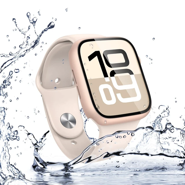 Alt view image 6 of 7 - 2-Pack Waterproof Case for 46mm Apple Watch Series 11/10 | Cover with 9H Tempered Glass Screen Protector for 11/10, Anti-Scratch, 1 Rose Gold + 1 Transparent