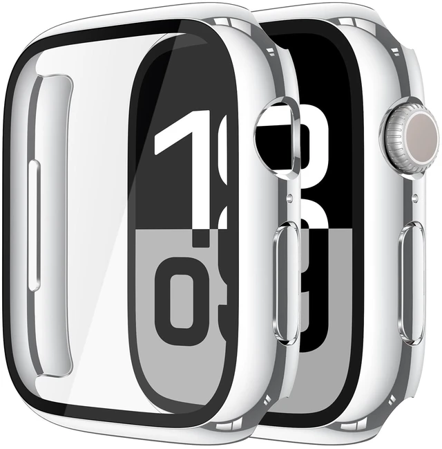 Main image of Case with Screen Protector for 46mm Apple Watch Series 11/10 | 2-Pack Cover with Tempered Glass for 11/10, Scratch Resistant Sensitive Touch Protection, 1 Silver + 1 Transparent