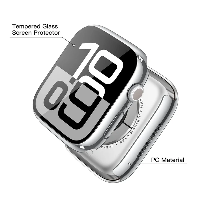 Alt view image 4 of 7 - Case with Screen Protector for 46mm Apple Watch Series 11/10 | 2-Pack Cover with Tempered Glass for 11/10, Scratch Resistant Sensitive Touch Protection, 1 Silver + 1 Transparent