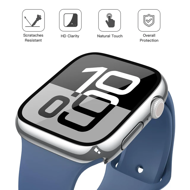 Alt view image 3 of 7 - Case with Screen Protector for 46mm Apple Watch Series 11/10 | 2-Pack Cover with Tempered Glass for 11/10, Scratch Resistant Sensitive Touch Protection, 1 Silver + 1 Transparent