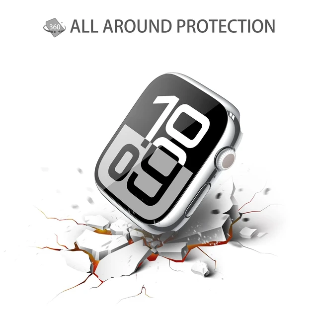 Alt view image 5 of 7 - Case with Screen Protector for 46mm Apple Watch Series 11/10 | 2-Pack Cover with Tempered Glass for 11/10, Scratch Resistant Sensitive Touch Protection, 1 Silver + 1 Transparent