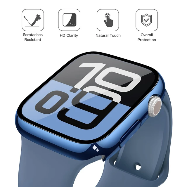 Alt view image 3 of 7 - Case with Screen Protector for 46mm Apple Watch Series 11/10 | 2-Pack Cover with Tempered Glass for 11/10, Scratch Resistant Sensitive Touch Protection, 1 Blue + 1 Transparent