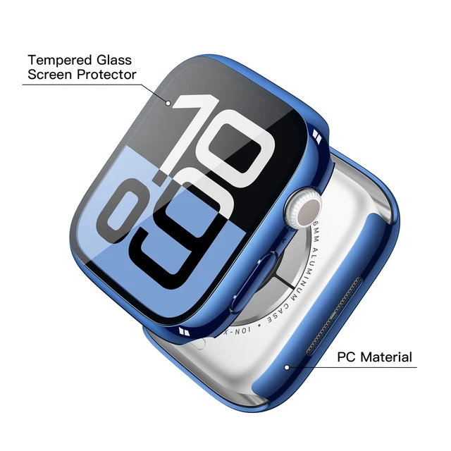 Alt view image 4 of 7 - Case with Screen Protector for 46mm Apple Watch Series 11/10 | 2-Pack Cover with Tempered Glass for 11/10, Scratch Resistant Sensitive Touch Protection, 1 Blue + 1 Transparent