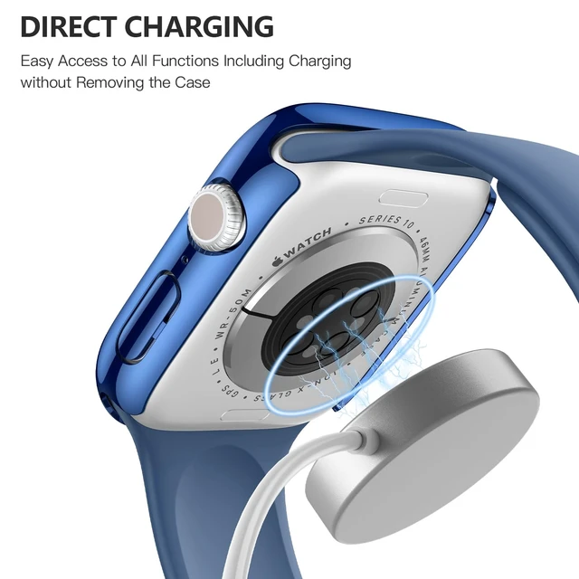 Alt view image 6 of 7 - Case with Screen Protector for 46mm Apple Watch Series 11/10 | 2-Pack Cover with Tempered Glass for 11/10, Scratch Resistant Sensitive Touch Protection, 1 Blue + 1 Transparent