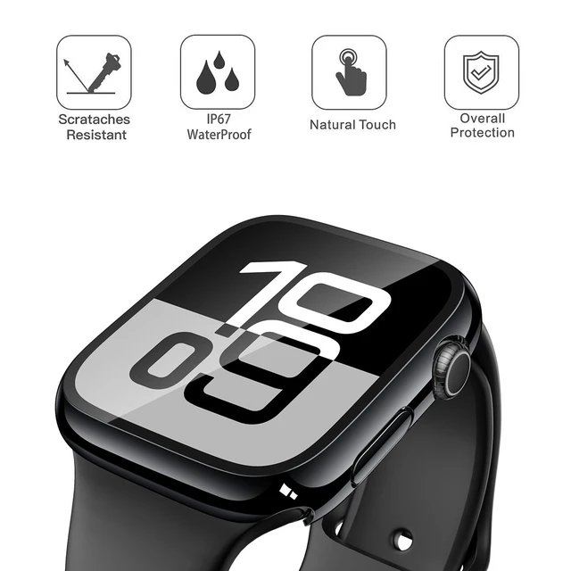 Alt view image 3 of 7 - 2-Pack Waterproof Case for 46mm Apple Watch Series 11/10 | Cover with 9H Tempered Glass Screen Protector for 11/10, Anti-Scratch, Jet Black
