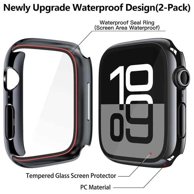 Alt view image 4 of 7 - 2-Pack Waterproof Case for 46mm Apple Watch Series 11/10 | Cover with 9H Tempered Glass Screen Protector for 11/10, Anti-Scratch, Jet Black