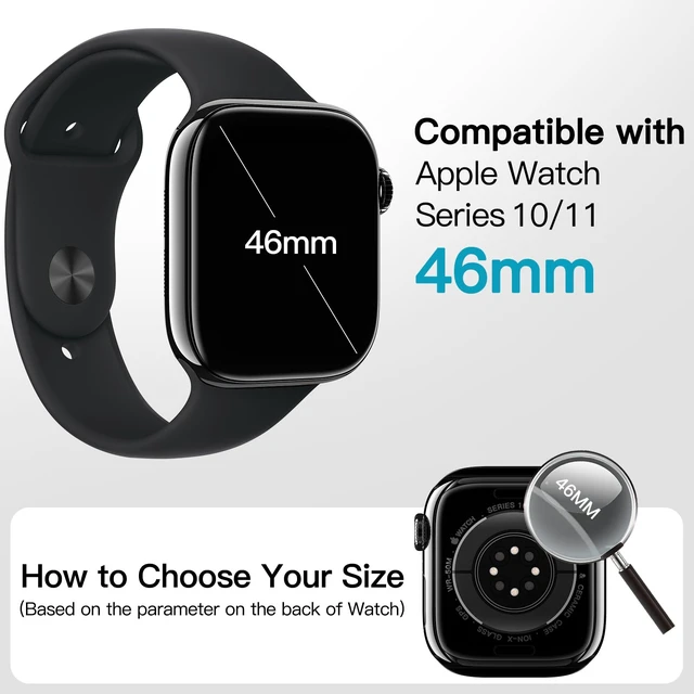 Alt view image 2 of 6 - Waterproof Case for Apple Watch Series 11/10 46mm, Black | with Screen Protector, Built-in Tempered Glass Film, Hard PC Protection, High Touch Sensitivity