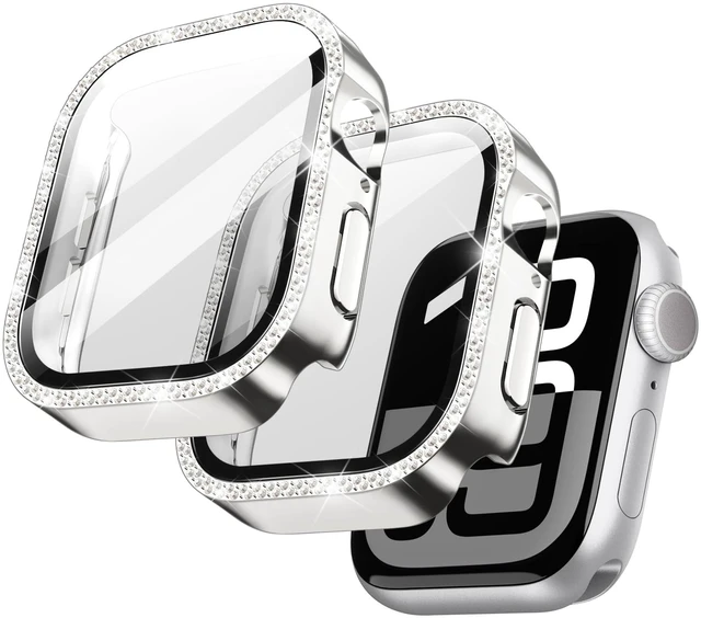 Main image of Bling Case for Apple Watch Series 11/10 46mm, Silver | with Screen Protector, Sparkling Diamond Design, Built-in Tempered Glass, High Touch Sensitivity, Full Protection