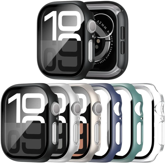 Main image of 6 Pack Case with Screen Protector for Apple Watch Series 11/10 46mm | Face Cover with Tempered Glass for iWatch 11/10 46mm, Scratch Resistant, Sensitive Touch Protection Hard PC Bumper