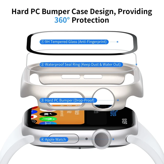 Alt view image 2 of 6 - 6 Pack Case with Screen Protector for Apple Watch Series 11/10 46mm | Face Cover with Tempered Glass for iWatch 11/10 46mm, Scratch Resistant, Sensitive Touch Protection Hard PC Bumper