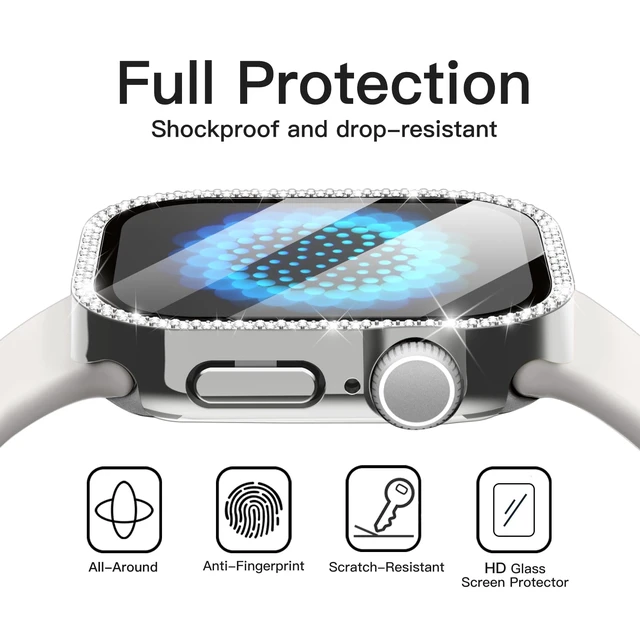 Alt view image 5 of 6 - Bling Case for Apple Watch Series 11/10 46mm, Silver | with Screen Protector, Sparkling Diamond Design, Built-in Tempered Glass, High Touch Sensitivity, Full Protection