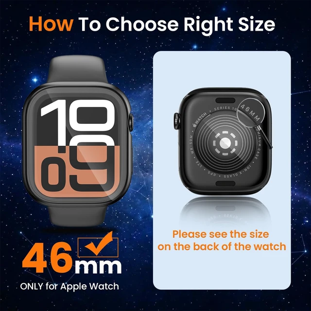 Alt view image 2 of 7 - 3 in 1 Waterproof Case for 46mm Apple Watch Series 11/10, Black | 46mm PC Bumper 360 Full Coverage Face Cover Built-in Tempered Glass Screen Protector, Sensitive Touch Scratch