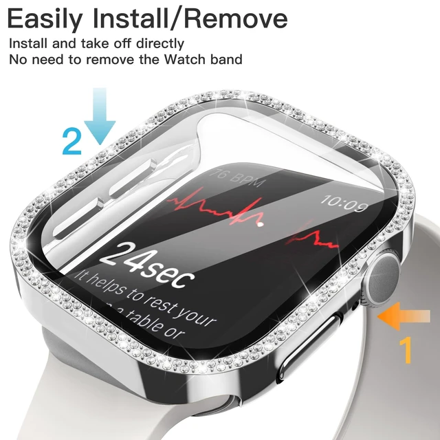 Alt view image 4 of 6 - Bling Case for Apple Watch Series 11/10 46mm, Silver | with Screen Protector, Sparkling Diamond Design, Built-in Tempered Glass, High Touch Sensitivity, Full Protection