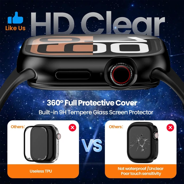 Alt view image 4 of 7 - 3 in 1 Waterproof Case for 46mm Apple Watch Series 11/10, Black | 46mm PC Bumper 360 Full Coverage Face Cover Built-in Tempered Glass Screen Protector, Sensitive Touch Scratch