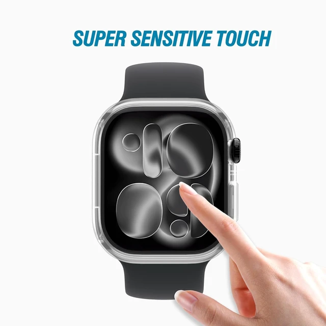 Alt view image 4 of 6 - 2 Pack Screen Protector Case for Apple Watch Series 11/10, 46mm | Clear, Ultra-Thin Hard PC Case Built in Tempered Glass for iWatch, Shockproof Cover with Button