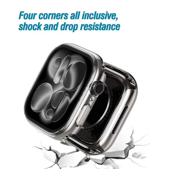 Alt view image 3 of 6 - 2 Pack Screen Protector Case for Apple Watch Series 11/10, 46mm | Clear, Ultra-Thin Hard PC Case Built in Tempered Glass for iWatch, Shockproof Cover with Button