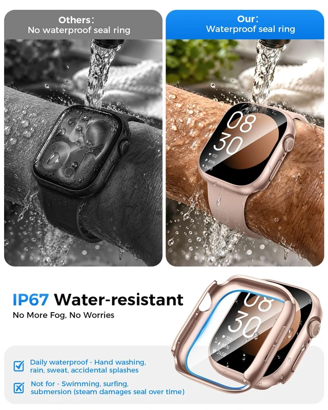 Alt view image 3 of 7 - IP67 Waterproof Case with Glass for Apple Watch Series 11/10 46mm | Water-Resistant & Anti-Fog, Tempered Glass Screen Protector Hard PC Cover for iWatch Series 11 46 mm, Sensitive Touch