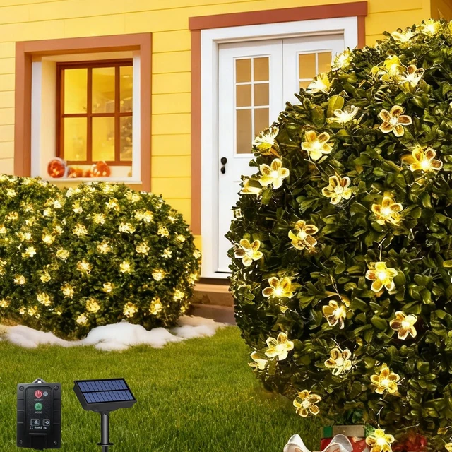 Main image of 33ft 100 LED Outdoor Waterproof Solar Fairy Warm White Flower String Lights | Cherry Blossom Lights with 8 Modes for Garden, Fence, Yard, Balcony, Patio, Christmas Tree, Wedding, Party Hanging Decor