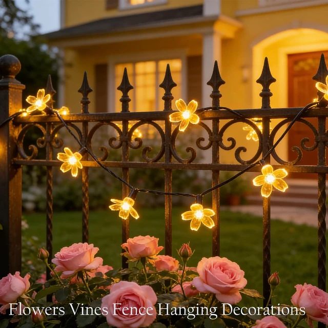 Alt view image 2 of 7 - 33ft 100 LED Outdoor Waterproof Solar Fairy Warm White Flower String Lights | Cherry Blossom Lights with 8 Modes for Garden, Fence, Yard, Balcony, Patio, Christmas Tree, Wedding, Party Hanging Decor