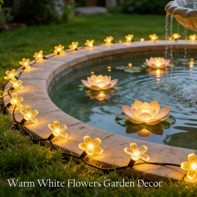 Alt view image 6 of 7 - 33ft 100 LED Outdoor Waterproof Solar Fairy Warm White Flower String Lights | Cherry Blossom Lights with 8 Modes for Garden, Fence, Yard, Balcony, Patio, Christmas Tree, Wedding, Party Hanging Decor
