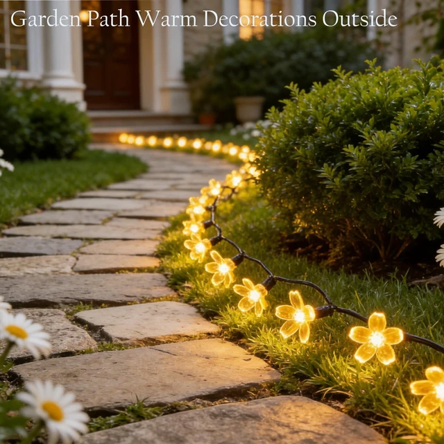 Alt view image 5 of 7 - 33ft 100 LED Outdoor Waterproof Solar Fairy Warm White Flower String Lights | Cherry Blossom Lights with 8 Modes for Garden, Fence, Yard, Balcony, Patio, Christmas Tree, Wedding, Party Hanging Decor