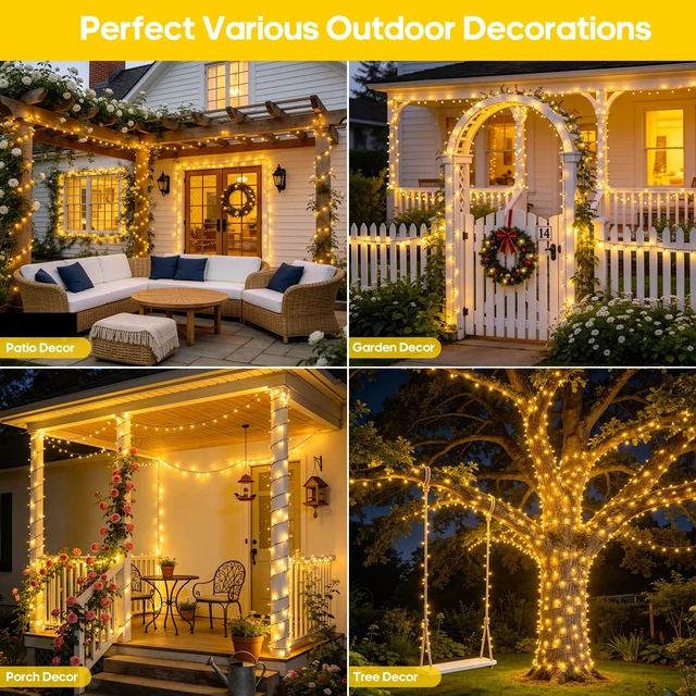 Alt view image 2 of 7 - 2 Pack Solar String Lights Outdoor, Total 400LED 151FT, Warm White | Christmas Lights Outdoor Waterproof, 8 Modes Solar Tree Lights for Outside Patio Yard Garden Xmas Christmas Decorations