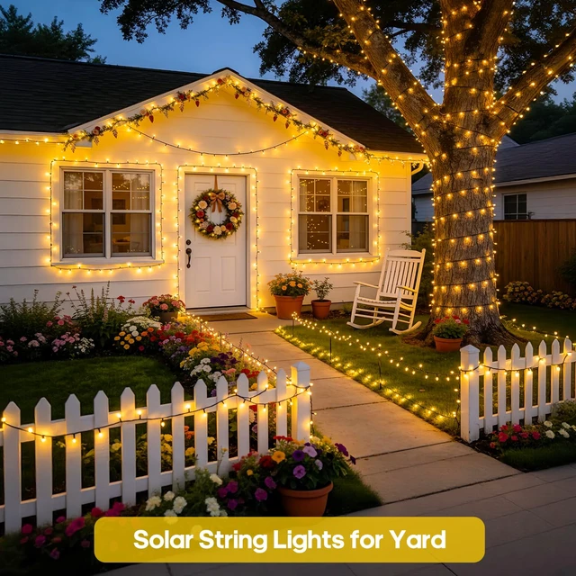 Alt view image 3 of 7 - 2 Pack Solar String Lights Outdoor, Total 400LED 151FT, Warm White | Christmas Lights Outdoor Waterproof, 8 Modes Solar Tree Lights for Outside Patio Yard Garden Xmas Christmas Decorations