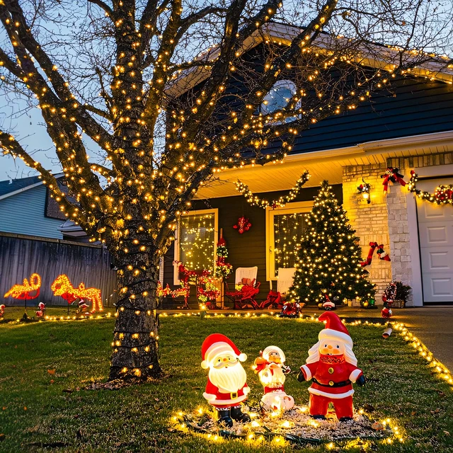 Alt view image 4 of 7 - 2 Pack Solar String Lights Outdoor, Total 400LED 151FT, Warm White | Christmas Lights Outdoor Waterproof, 8 Modes Solar Tree Lights for Outside Patio Yard Garden Xmas Christmas Decorations