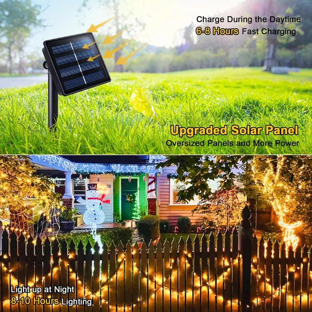 Alt view image 7 of 7 - 2 Pack Solar String Lights Outdoor, Total 400LED 151FT, Warm White | Christmas Lights Outdoor Waterproof, 8 Modes Solar Tree Lights for Outside Patio Yard Garden Xmas Christmas Decorations