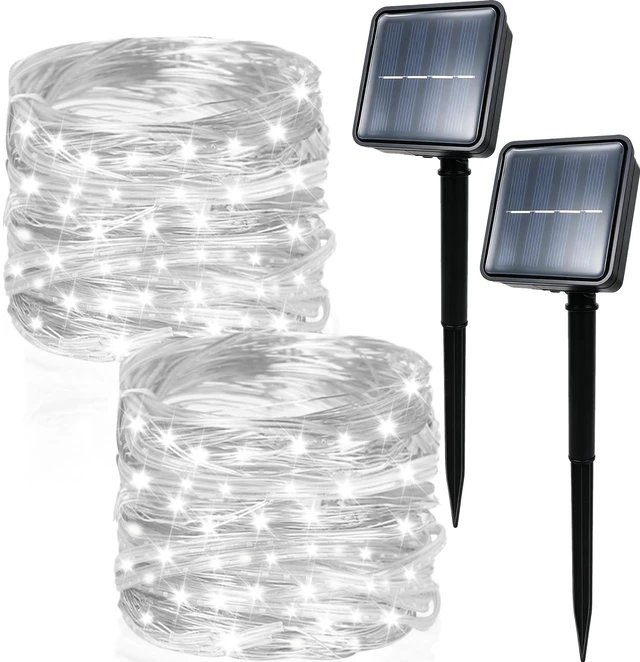 Main image of 2 Pack Solar String Lights Total 80FT 200LED Fairy Lights White | Waterproof, 8 Lighting Modes Solar String Lights for Patio Garden Yard Party Wedding Tree Decor, Christmas Decorations