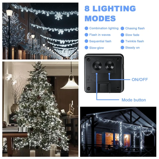 Alt view image 5 of 7 - 2 Pack Solar String Lights Total 80FT 200LED Fairy Lights White | Waterproof, 8 Lighting Modes Solar String Lights for Patio Garden Yard Party Wedding Tree Decor, Christmas Decorations