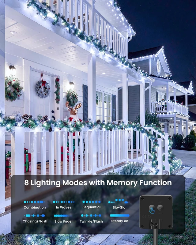 Alt view image 3 of 7 - Solar Fairy Lights,33Ft 100 LED Solar String Lights with 8 Modes Pure White | IP65 Waterproof Solar Twinkle Lights Outdoor & Indoor, Patio Lights for Tree Garden Party Wedding Christmas Decoration