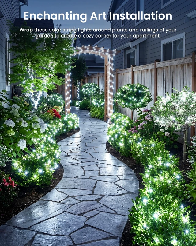 Alt view image 6 of 7 - Solar Fairy Lights,33Ft 100 LED Solar String Lights with 8 Modes Pure White | IP65 Waterproof Solar Twinkle Lights Outdoor & Indoor, Patio Lights for Tree Garden Party Wedding Christmas Decoration