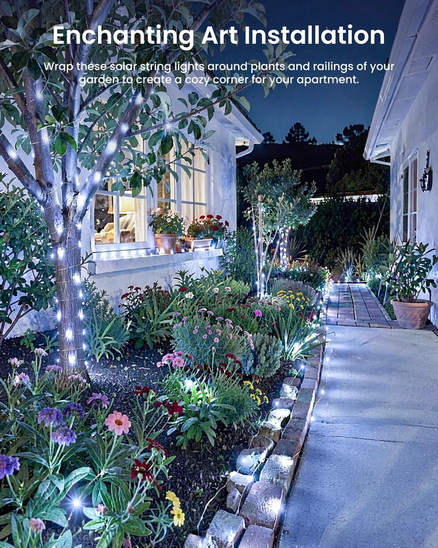 Alt view image 7 of 7 - Solar Fairy Lights,33Ft 100 LED Solar String Lights with 8 Modes Pure White | IP65 Waterproof Solar Twinkle Lights Outdoor & Indoor, Patio Lights for Tree Garden Party Wedding Christmas Decoration